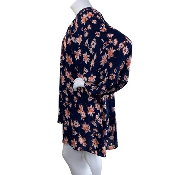 Angie Womens Boho Tunic Size 3X Navy Blue Floral Off Shoulder Rayon Mini Dress - Picture 2 of 7